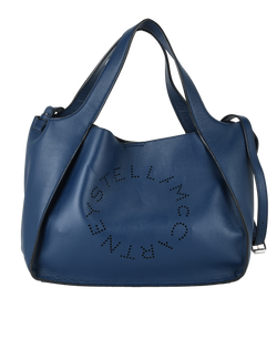 Perforated Logo Tote, Faux Leather, Blue, 49S15002, DB/P, 2*